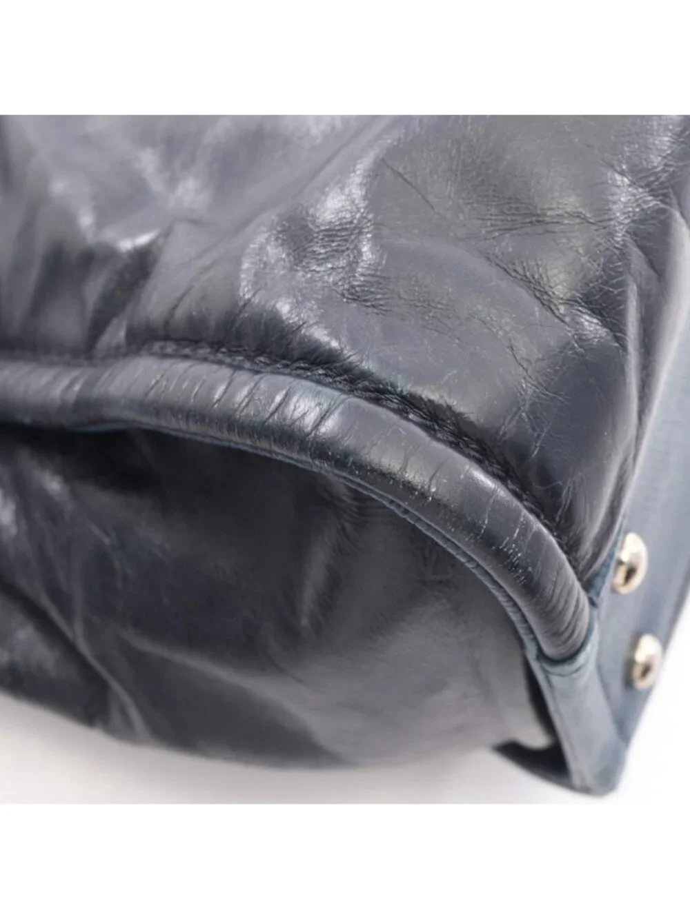 Chanel Tote Bag Deauville Dark Navy Leather Caviar Chain Shoulder Back